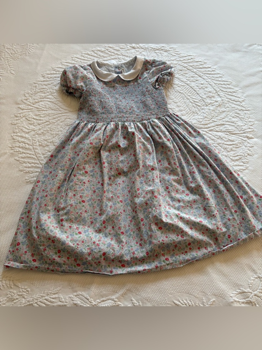 Janie & Jack girls dress smocked cotton dressy floral collar size 6